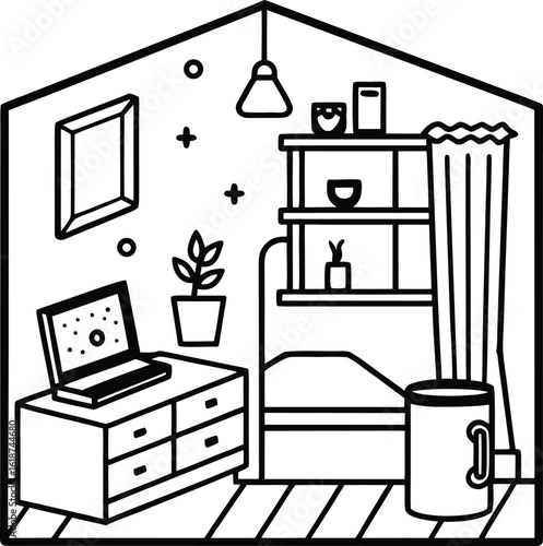 warm dorm room with mug bedding and photo wall