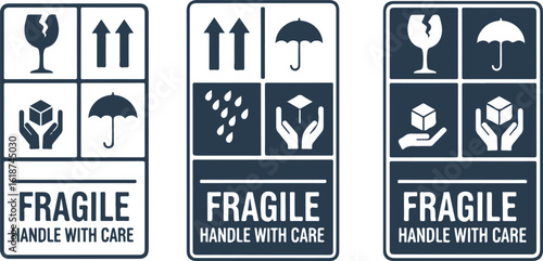 Fragile Handle with Care Icon Set | Shipping and Packaging Warning Labels for Sensitive Items
