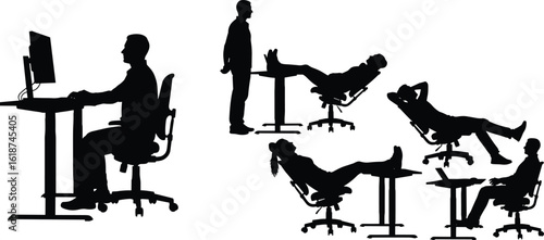 Office ergonomics, modern chairs, adjustable furniture, desk posture, healthy workspace, relaxing positions, computer workstations, workplace comfort, employee well-being, productivity