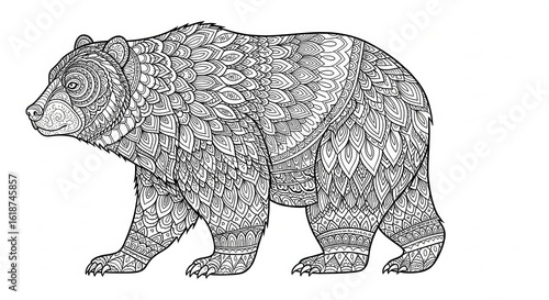 Intricate mandala style grizzly bear coloring page