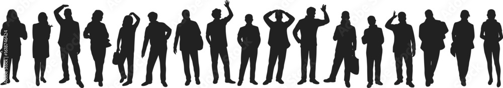 silhouette of standing people, black figures pose, business crowd vector, team standing illustration, diverse body language, professional silhouettes, group of people art silhouette of standing people, black figures pose, business crowd vector, team standing illustration, diverse body language, professional silhouettes, group of people art