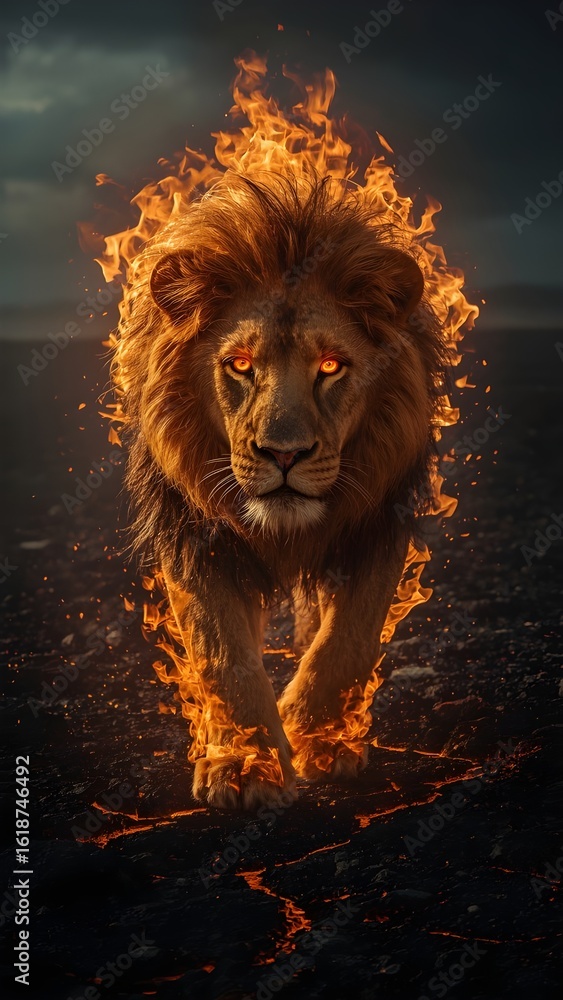 Obraz premium A magnetic lion is walking 