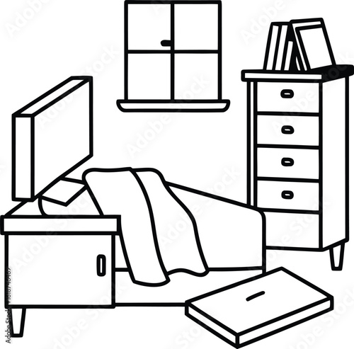 dorm with nightstand laptop and cozy blanket