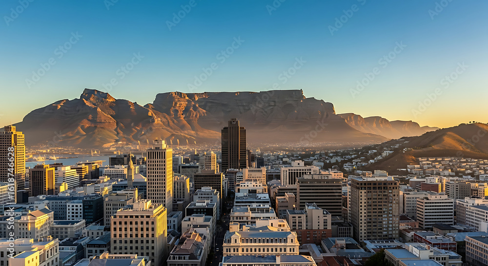 Fototapeta premium Spectacular Cape Town Skyline with Table Mountain at Sunrise