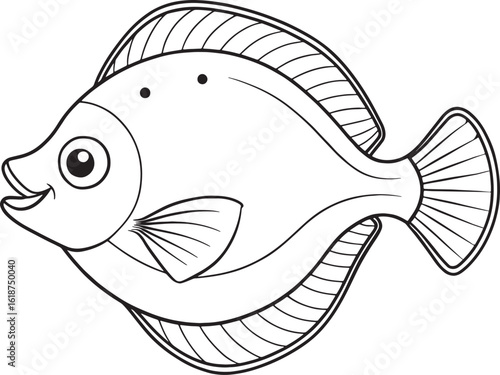Flounder fish cartoon illustration perfect for children’s coloring books and cheerful aquatic learning visuals