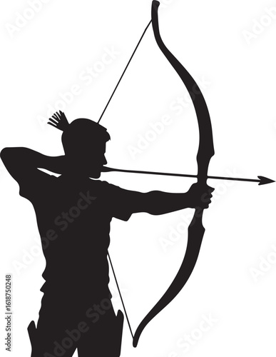 Archer pulling bowstring silhouette