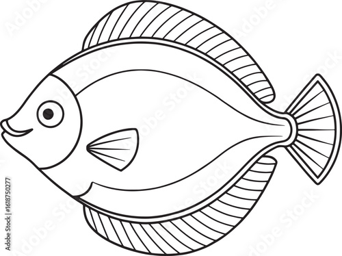 Flounder fish outline drawing ready for marine themed coloring books and fun creative children’s projects