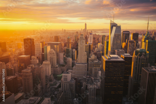 Cityscape skyscrapers golden hour sunset urban buildings