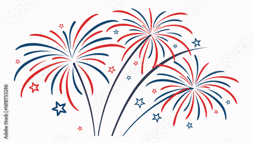 Festive fireworks display for celebration, a patriotic event with red, white, and blue colors, a burst of light in the night sky, isolated on white background