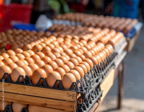 Fresh eggs on display at a market stall