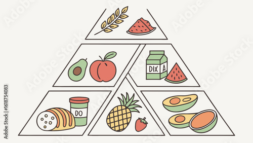 Food pyramid chart healthy eating guide nutrition balanced diet fruit vegetables grains dairy and protein sources