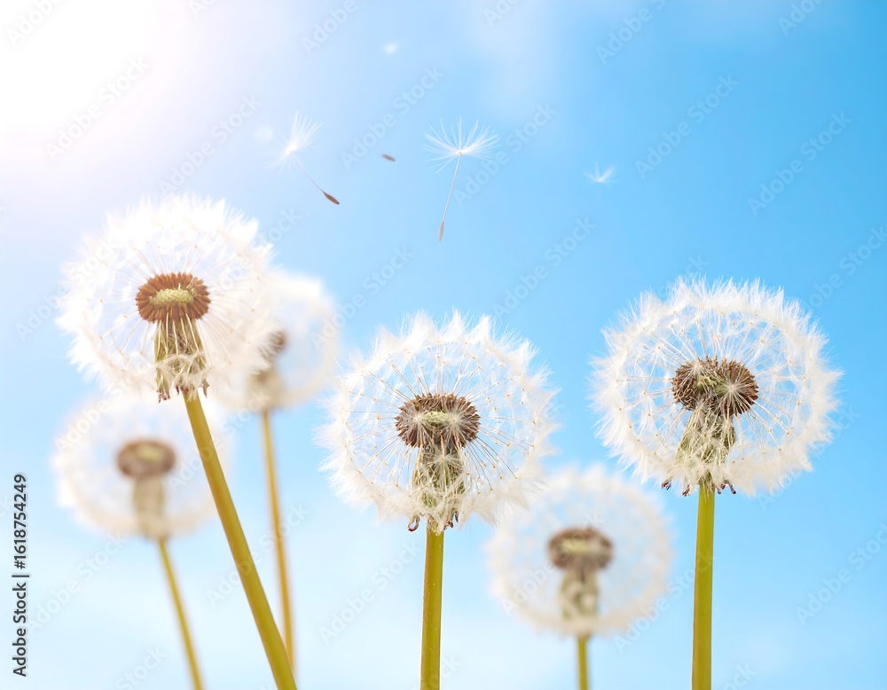 Fototapeta premium Dandelions against a bright blue sky