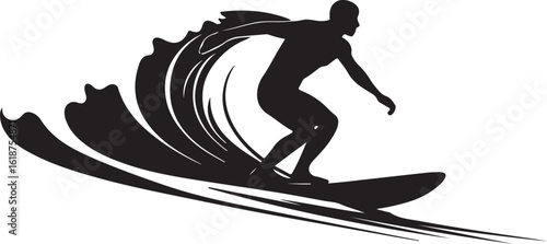 Surfer surfing wave silhouette