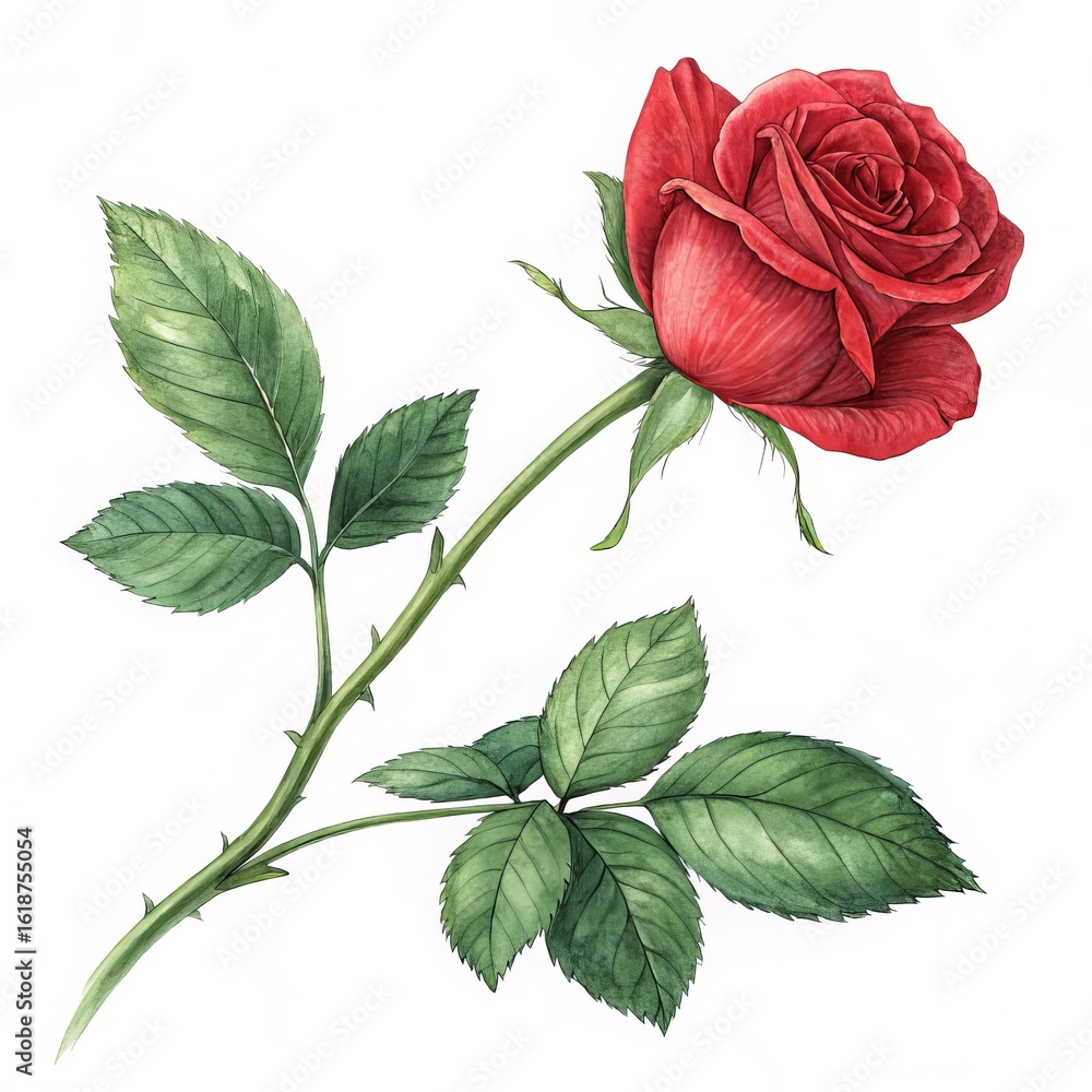 Obraz premium Vibrant Red Rose Botanical Watercolor Illustration Perfect for Romantic and Artistic Designs