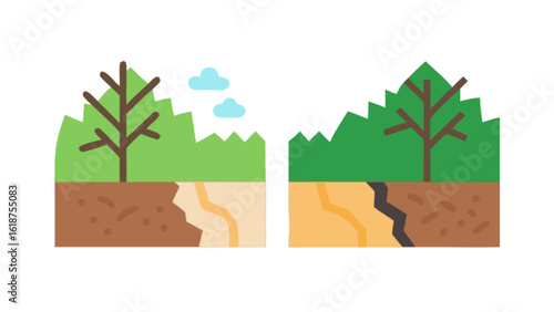 Landslide disaster natural hazard ground collapse and soil erosion vector illustration graphic resource