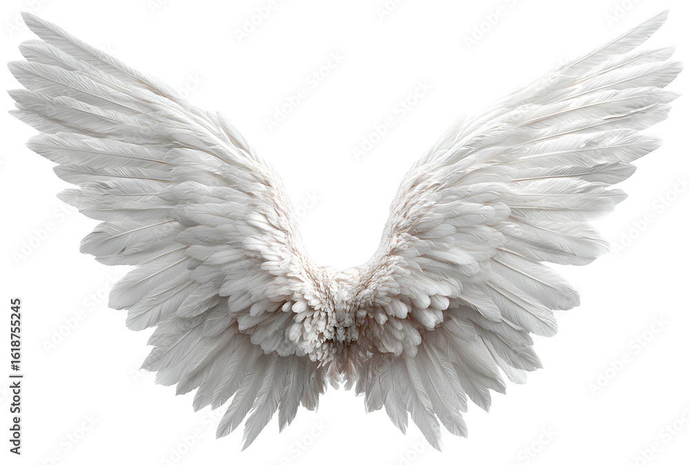 Obraz premium White angel wings isolated on transparent background.