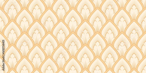 Seamless Indian Mughal Pichwai Pattern with Vintage Floral Arches in Warm Beige Tones
