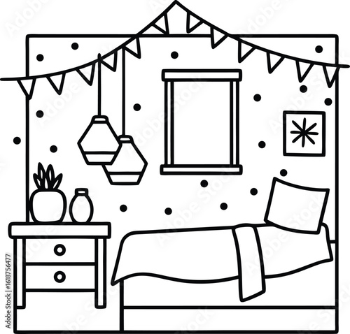dorm with posters nightstand and coffee mug