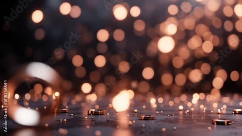 Wallpaper Mural Abstract Bokeh Lights with Golden Coins and Spheres on a Dark Surface Video Torontodigital.ca