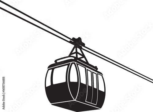 Modern cable car gondola silhouette suspended from dual cables vector art
