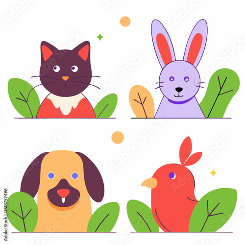 A seamless pattern vector illustration set of cute, funny cartoon Easter bunnies