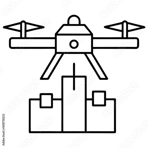 Drone Delivering Packages Black Line Art Illustration
