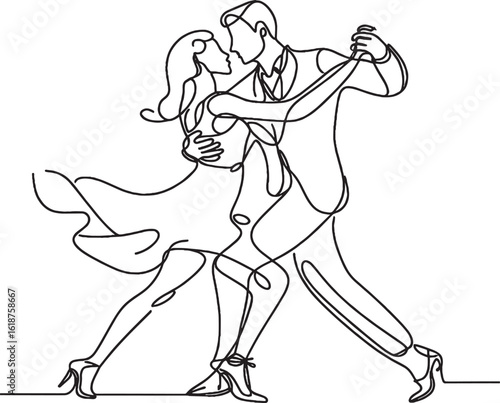 Latin dancing, couple dancing, Salsa Dancing Performing Dancers, Dancing couple, man and woman line art vector