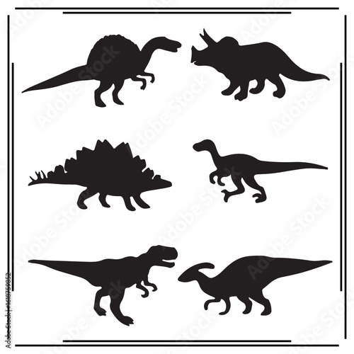 Dinosaur Silhouettes Set - Stegosaurus, Triceratops, T-Rex, and More, Prehistoric Animal Icons, Dinosaur Graphics for Educational, Fun, and Creative Use