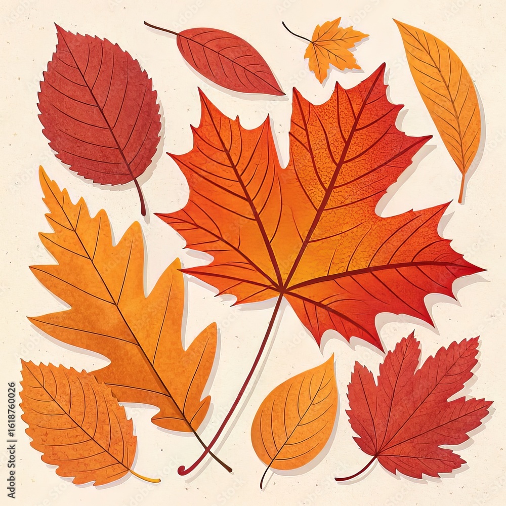 Fototapeta premium Autumn Leaves Pack - Flat Illustration