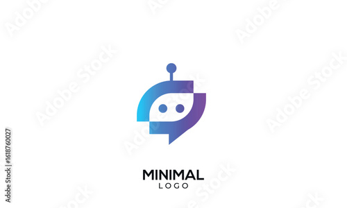 Minimal ChatBot logo, speech bubble with a Bot inside, Ai bot concept.