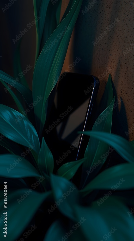 Fototapeta premium A smartphone placed in a pot foradvertisement commercial purpose