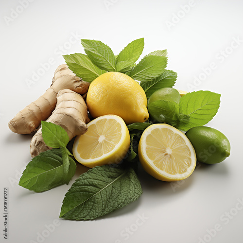 Mint leaves with ginger and lemon