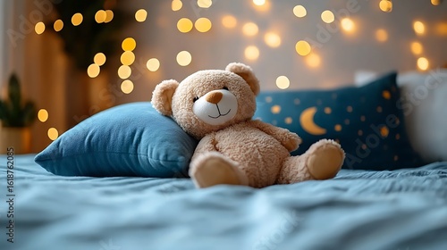 Wallpaper Mural A teddy bear sits on a cozy bed. Torontodigital.ca