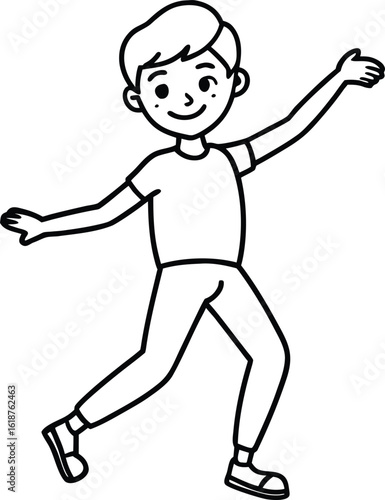 boy dancing softly with gentle smile clean outline
