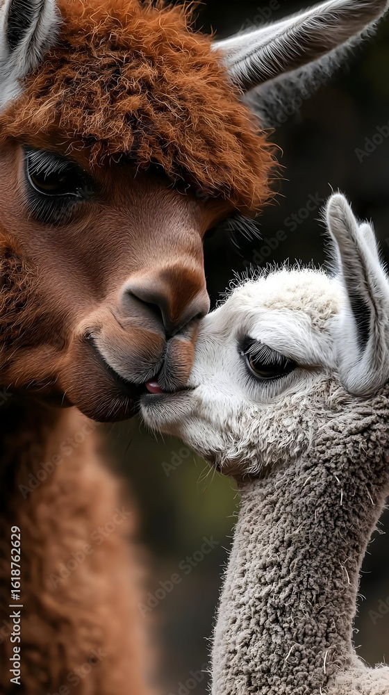 Fototapeta premium Two Alpaca Loving Closeup