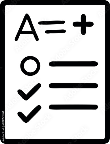 Checklist with letter A and checkmarks silhouette vector illustration