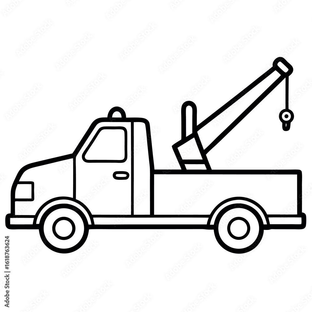 Fototapeta premium Black and White Tow Truck Icon Side View Outline roadside assistance