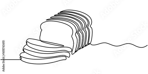 bread continuous one line drawing, bread one line drawing, Sliced wheat bread one line continuous drawing. Bakery pastry products continuous illustration. 