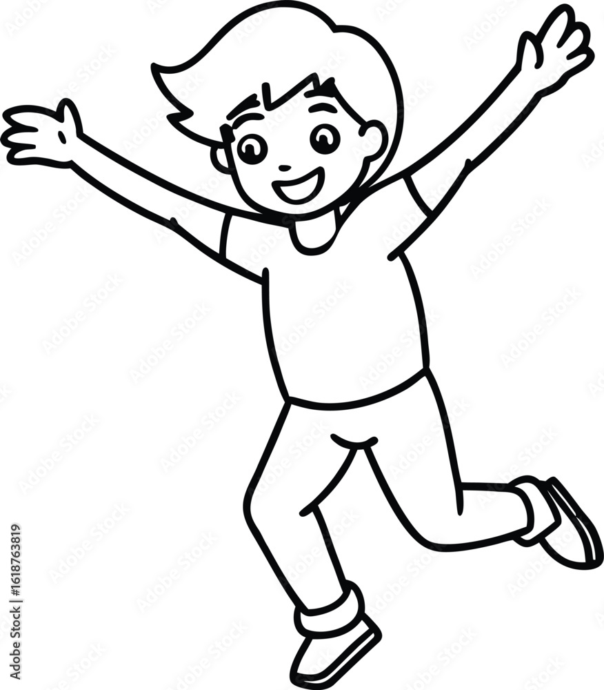 Naklejka premium boy jumping softly arms out simple outline art