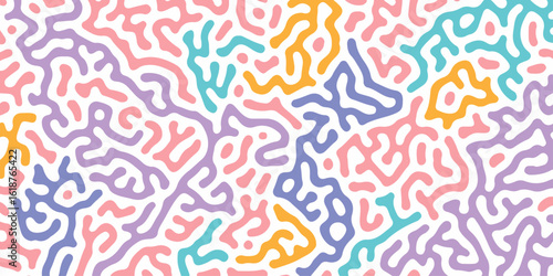 Colorful ribbons and hearts form an abstract seamless pattern perfect for geometric textile art, modern fabric design, or decorative wave wallpaper. texture, decoration, backdrop, line, wave, ornament