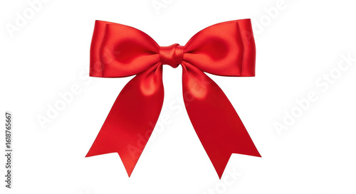 Elegant red ribbon bow decoration isolated on transparent background