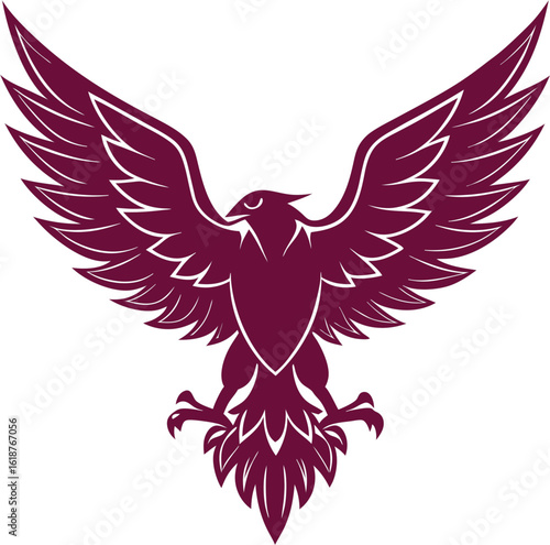 Majestic burgundy eagle silhouette isolated on white background
