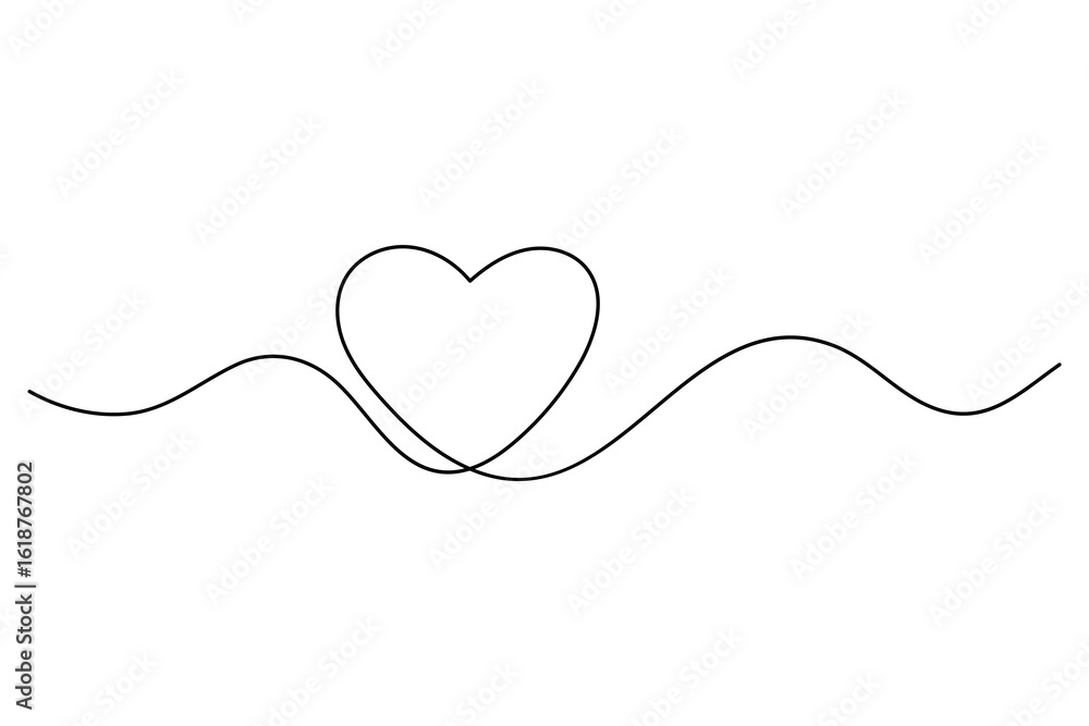 Fototapeta premium Heart continuous single line art drawing. Hand drawn doodle heart outline vector illustration 