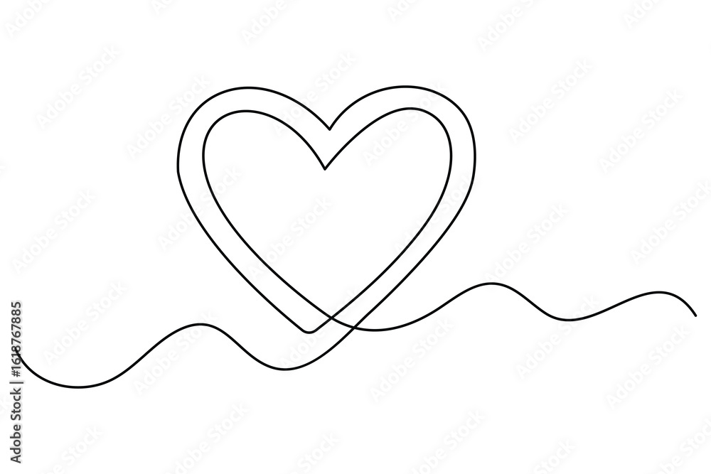 Fototapeta premium Heart continuous single line art drawing. Hand drawn doodle heart outline vector illustration 
