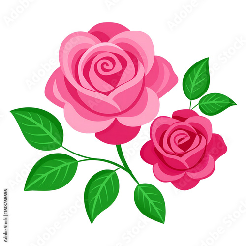 Elegant pink roses bloom with vibrant green leaves