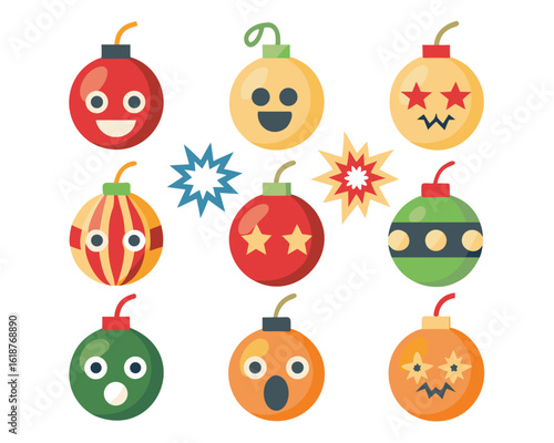 Playful cartoon bomb sticker design featuring an imminent explosion with a fuse and sparks perfect for graphic projects