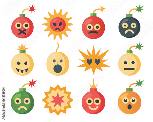 Whimsical cartoon bomb sticker design featuring an imminent explosion with dynamic fuse and spark elements for various creative projects