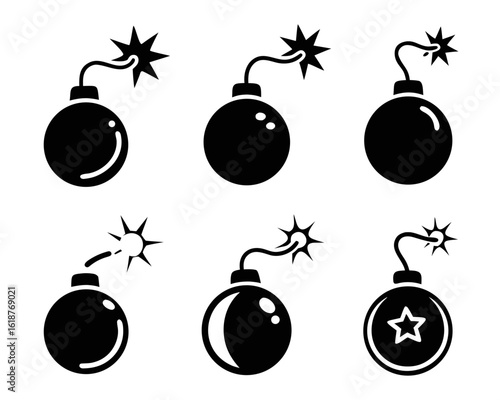 Playful cartoon bomb sticker design featuring a fuse about to ignite perfect for explosive themed graphics and fun illustrations