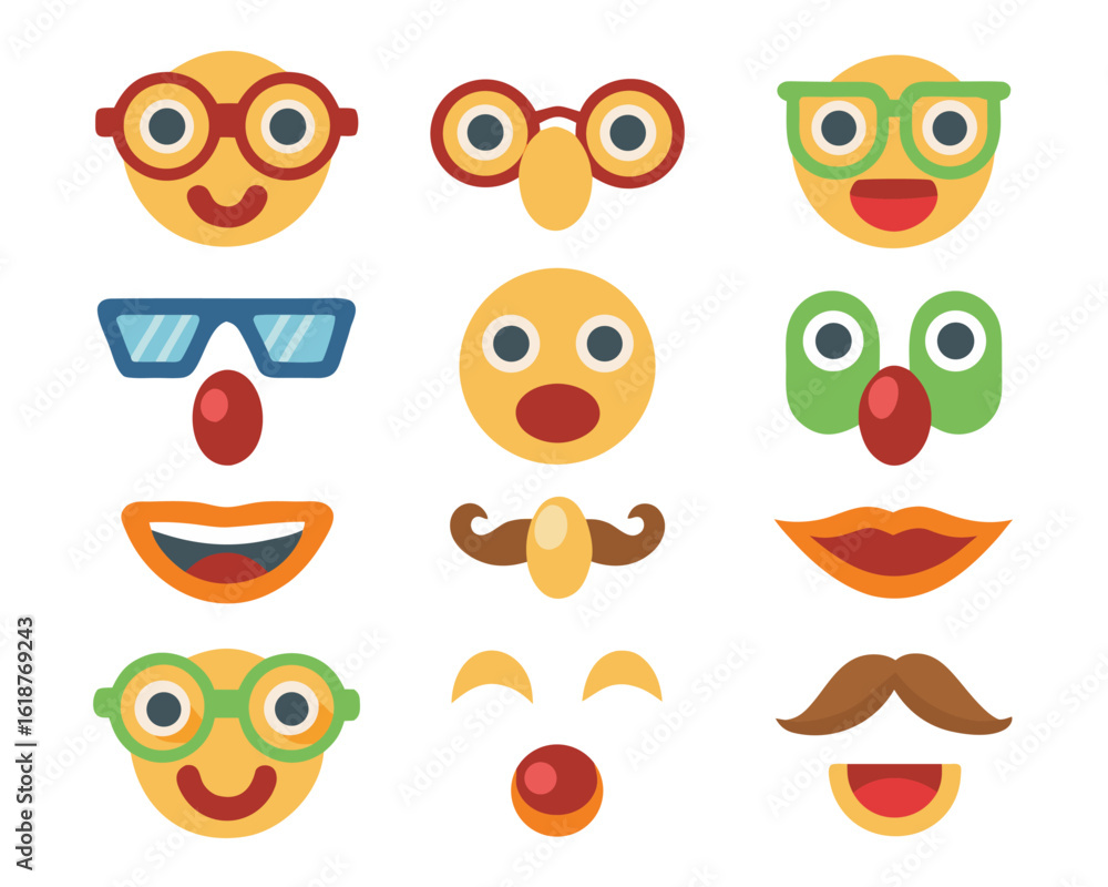 Fototapeta premium Whimsical cartoon character illustration featuring a friendly face with large circular spectacles and prominent expressive bushy eyebrows perfect for playful designs