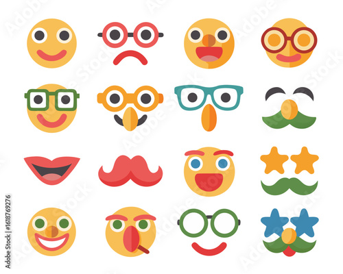 Whimsical cartoon character illustration featuring a cheerful face with prominent round spectacles and distinctively thick expressive eyebrows rendered in a vibrant color palette